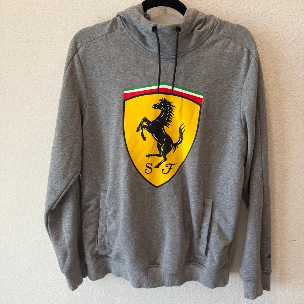 Puma Ferrari Scuderia Shield Hoodie Gray Pullover Sweatshirt Womens Small